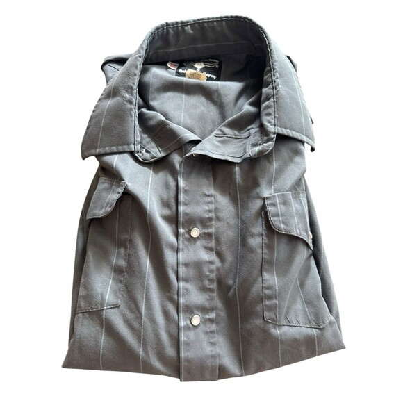 VTG Flying R Ranchwear Western Shirt Mens L Gray Striped Pearl Snap USA made - Picture 11 of 13